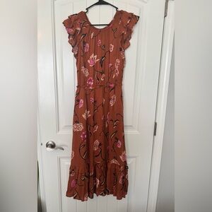 Rusty Orange Ruffle Hem Dress